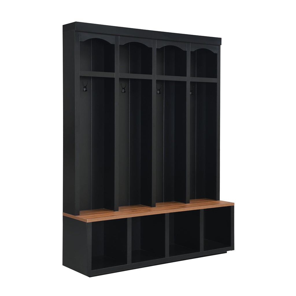 Entryway Hall Tree With Bench, 4 Hooks & Open Storage Space
