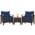 3 Pieces Patio Rattan Furniture Set with Removable Cushion-Navy