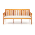 62.5 Inches Patio 3-Seat Wood Bench with Soft Seat Cushions-White