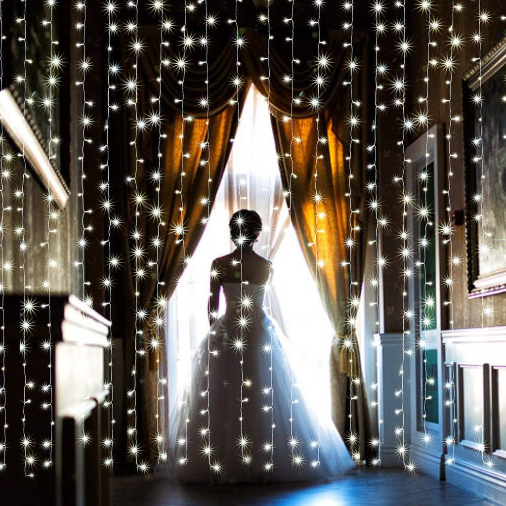 3Mx3M White 300 LED Curtain Fairy String Light 8 Models Garden Patio Party Decoration