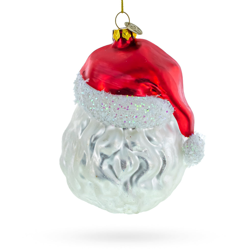 Santa Head with Mistletoe Glass Christmas Ornament
