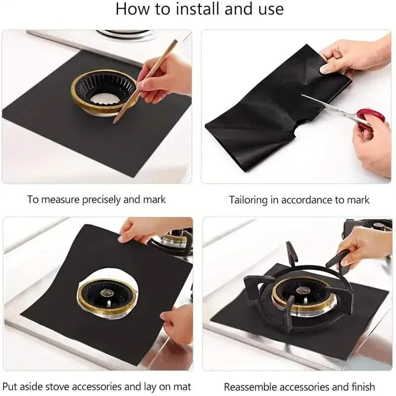 4-Pack: Gas Stove Burner Covers - Reusable Non-Stick PVC Stovetop Protector Liners