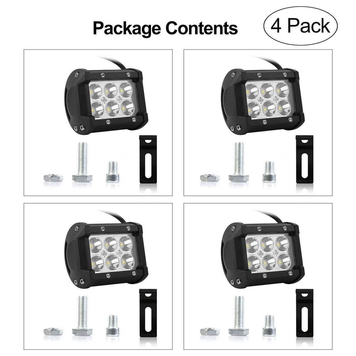 4-Piece: 4” 18W Dual Row LED Spot Light Pod