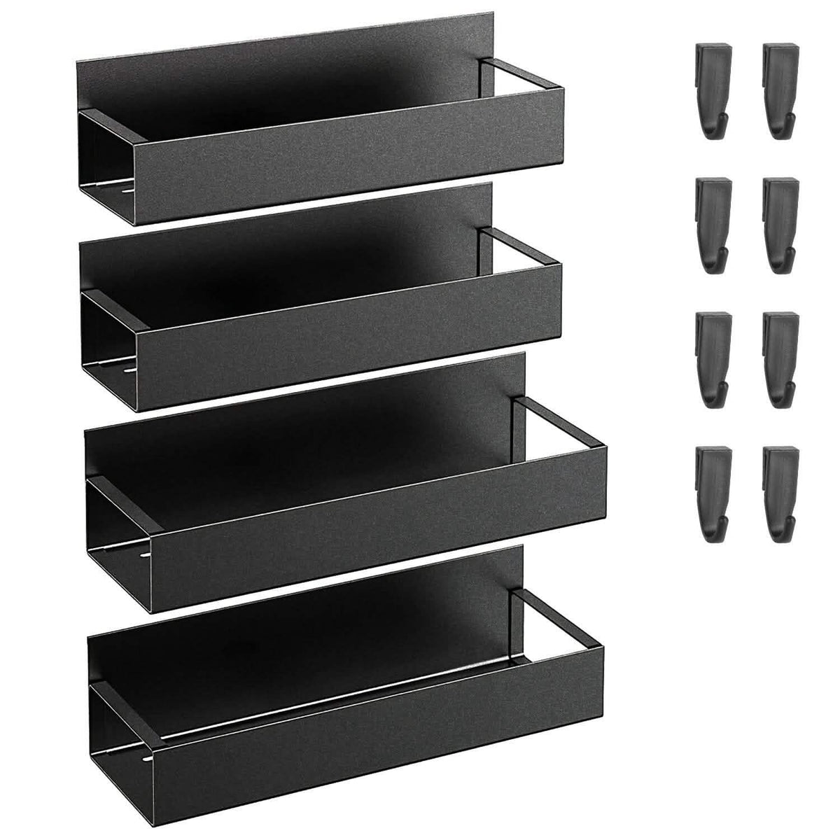 4-Pieces: Spice Rack Strong Magnetic Seasoning Storage Shelf with 8 Removable Hooks
