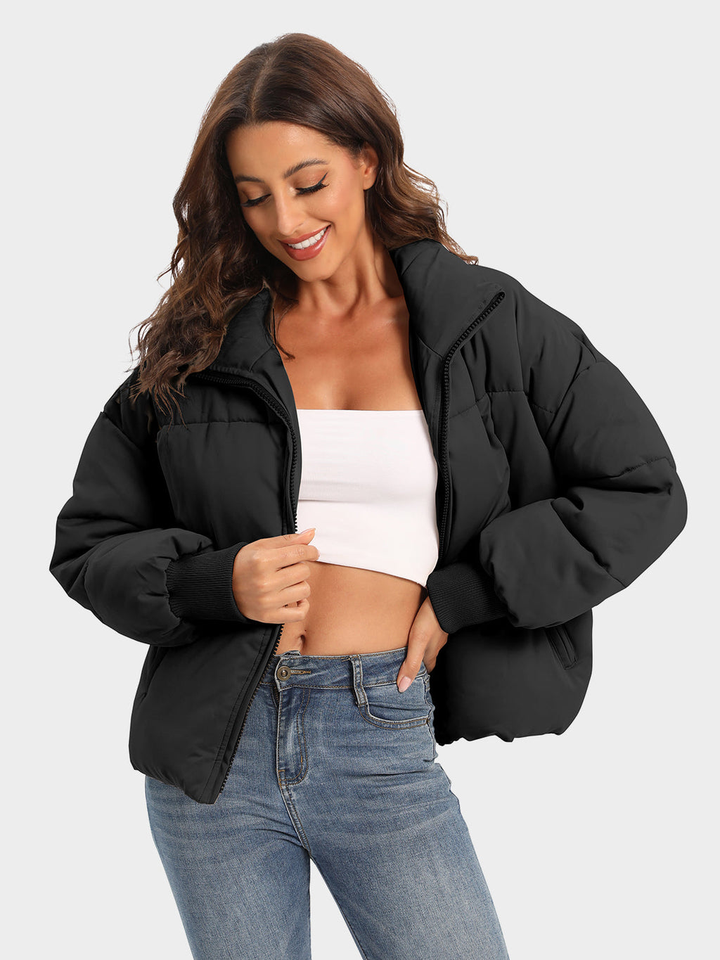 Zip Up Turtleneck Long Sleeve Puffer Jacket