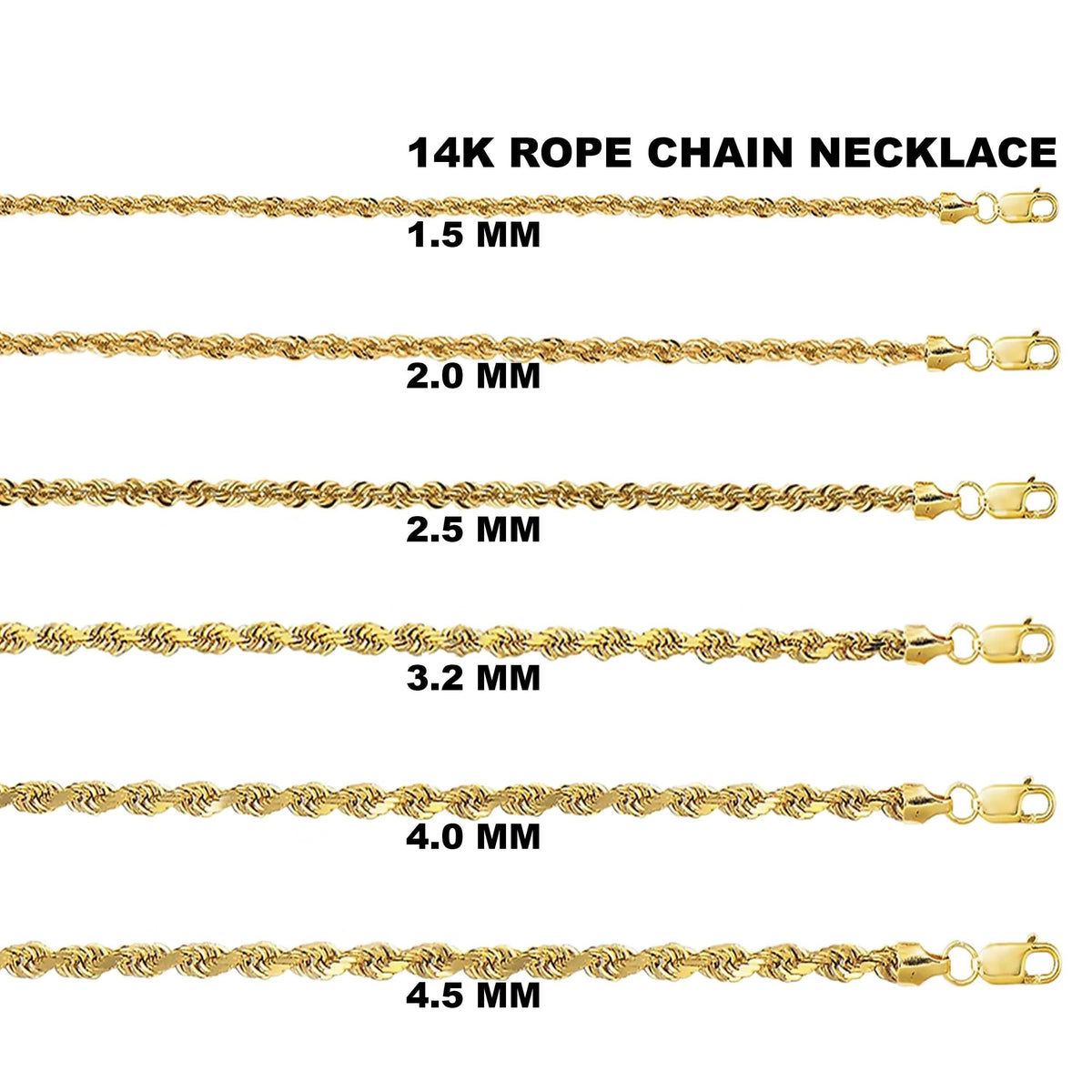 14K Yellow Gold Rope Diamond Cut Chain Necklace