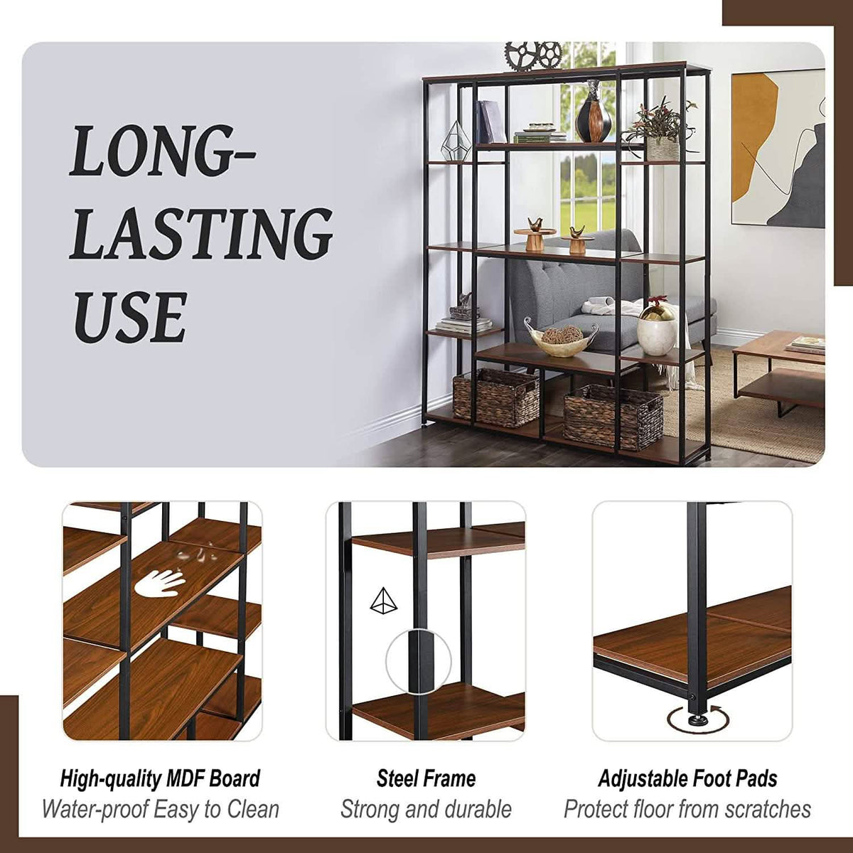 5-Tier Bookcase Bedroom Tall Bookshelf