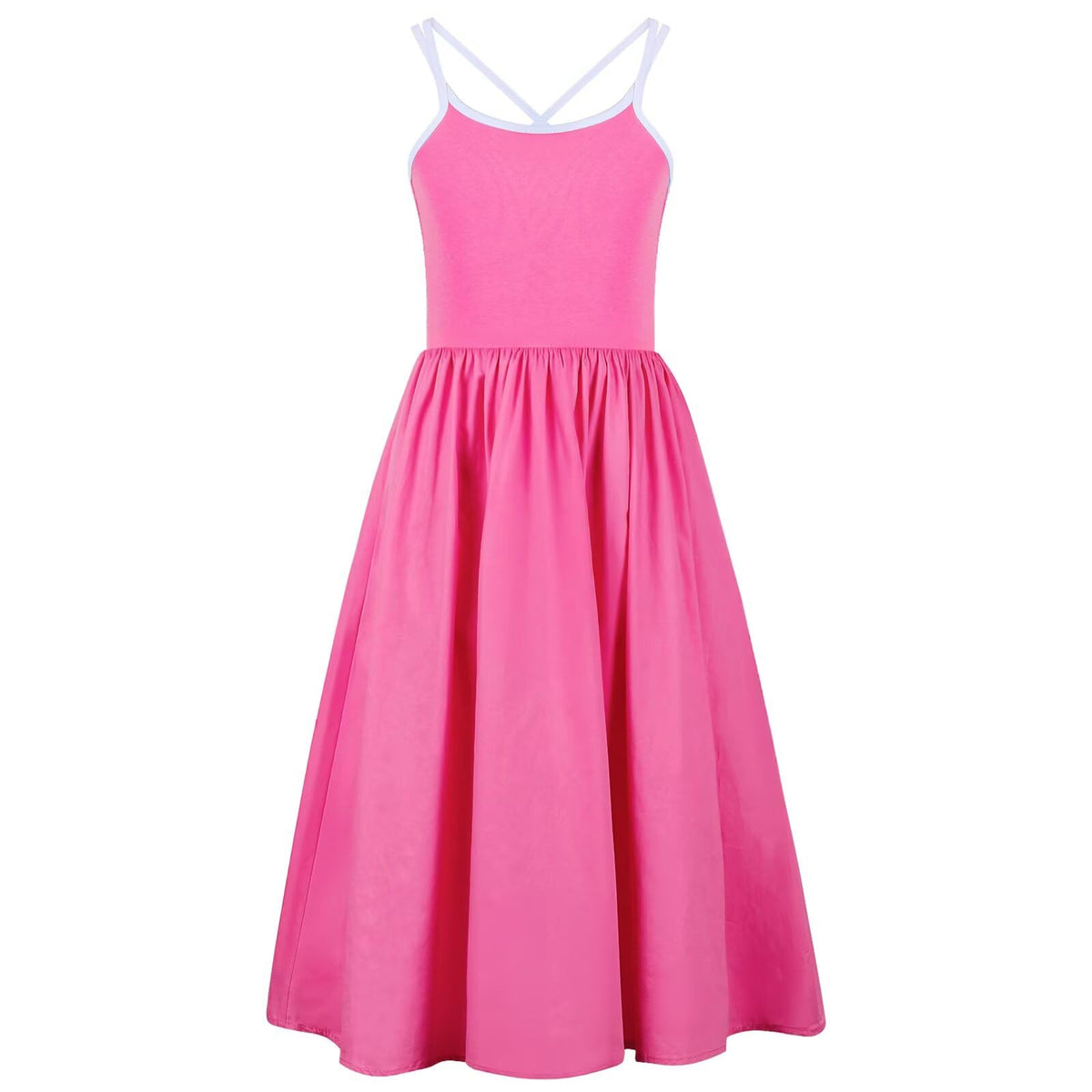 WELAKEN Summer Sundress Criss Cross Back Elastic Waist Pockets Hot Pink Size 8Y
