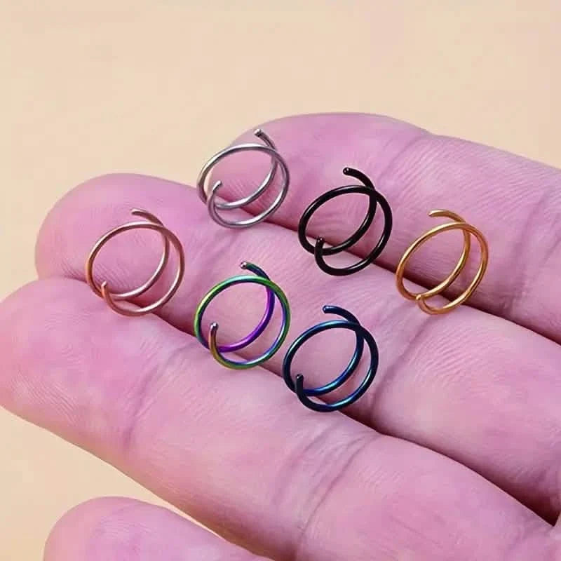 Stainless Steel Double Helix Nose Ring – 14K Gold Plated Hot Style Piercing Jewelry for Women