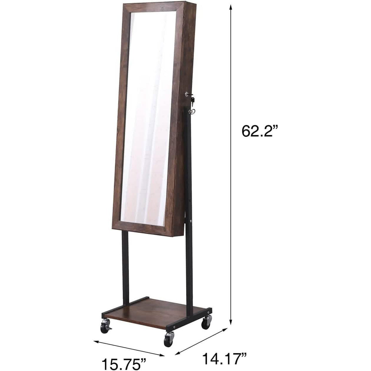 6 LEDs Mirror Jewelry Cabinet Armoire with Wheels