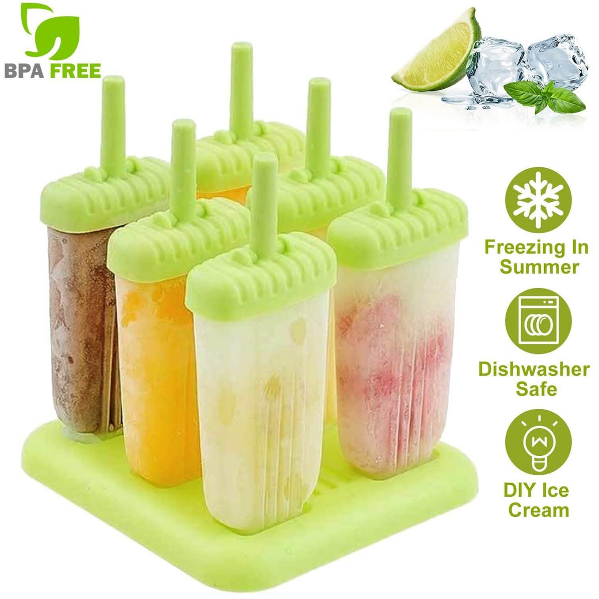 6-Piece: Popsicle Molds Reusable Ice Cream DIY Ice Pop Maker