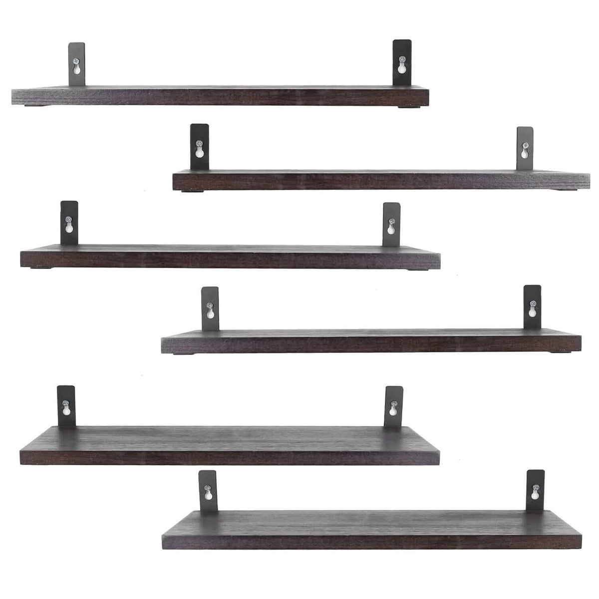 6-Piece Set: Wall Mounted Shelve Wood Storage Metal Bracket Display