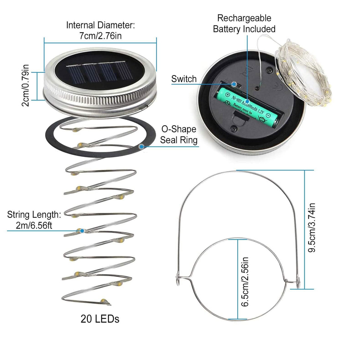 6-Pieces: Solar Powered Mason Jar Lid Lights 20 LEDs