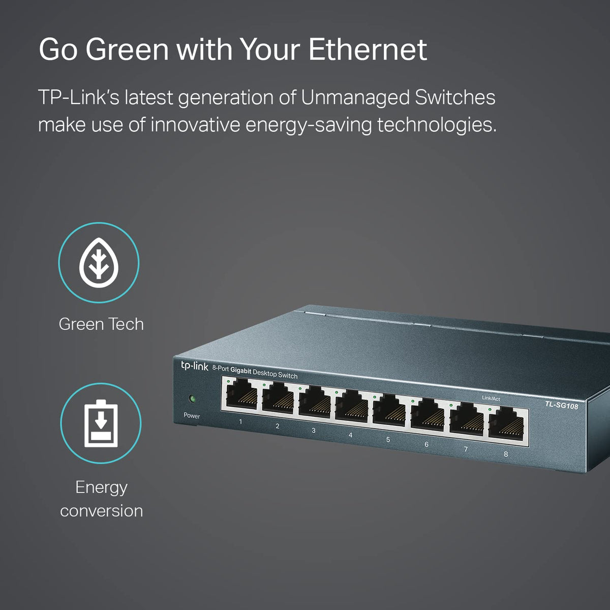 TP-Link TL-SG108 8 Port Gigabit Ethernet Network Switch Metal Black Fanless