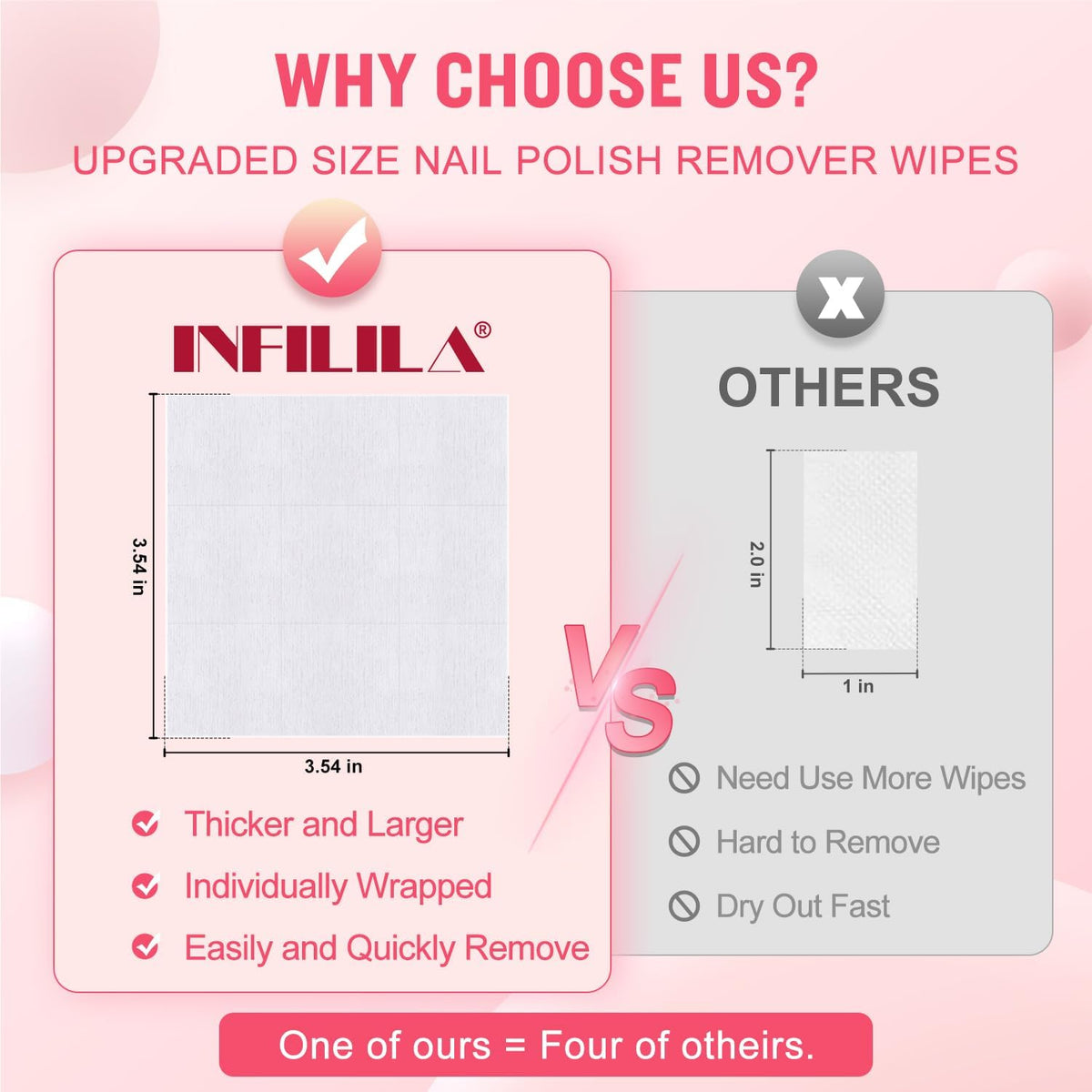 BestBy10/26 NXJ INFILILA Nail Polish Remover Pads Big Size 50 PCS