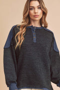 Aemi + Co Side Slit Button Detail Contrast Shoulder Sweatshirt