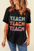 Letter Graphic Round Neck Short Sleeve T-Shirt