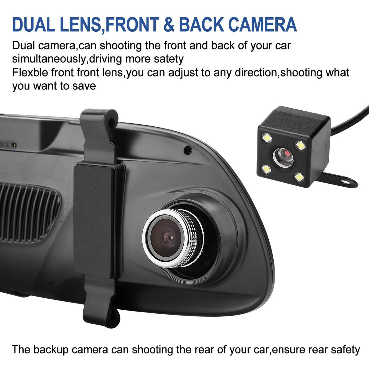 7'' HD 1080P Car DVR Dual Lens Camera Vehicle Rearview Mirror Dash Cam Recorder