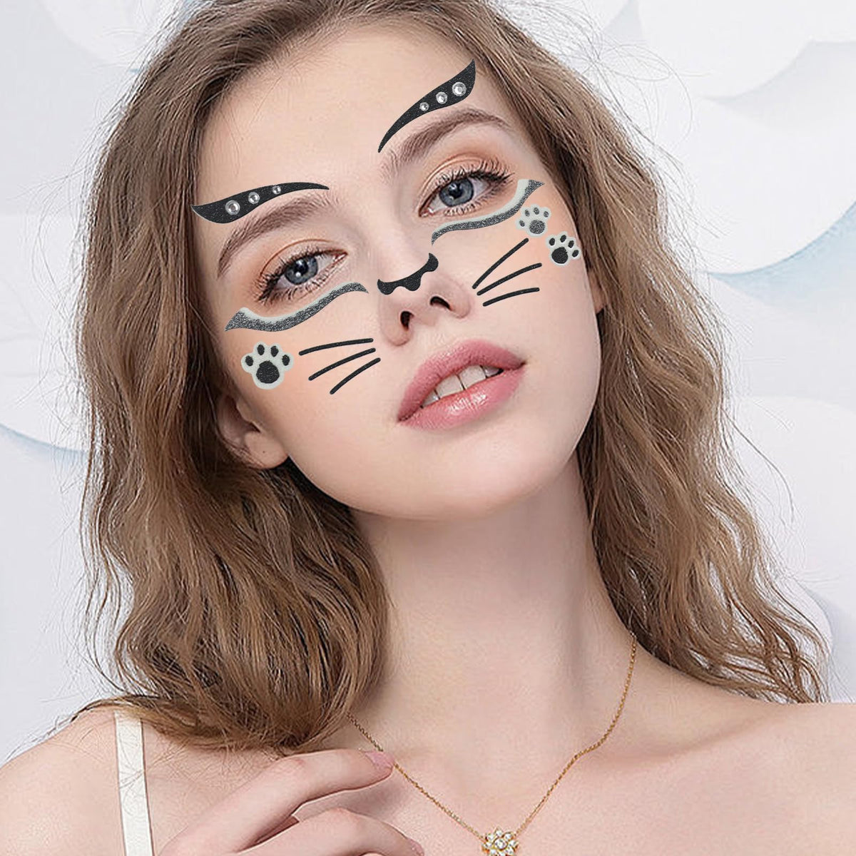 Totelux Cat Face Glitter Tattoos Stickers Temporary Tattoo 2Pcs