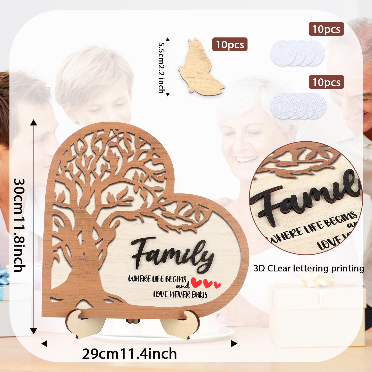HPNIUB 3D Family Tree Decor Personalized Names Sign 11.4x11.2 Multicolor