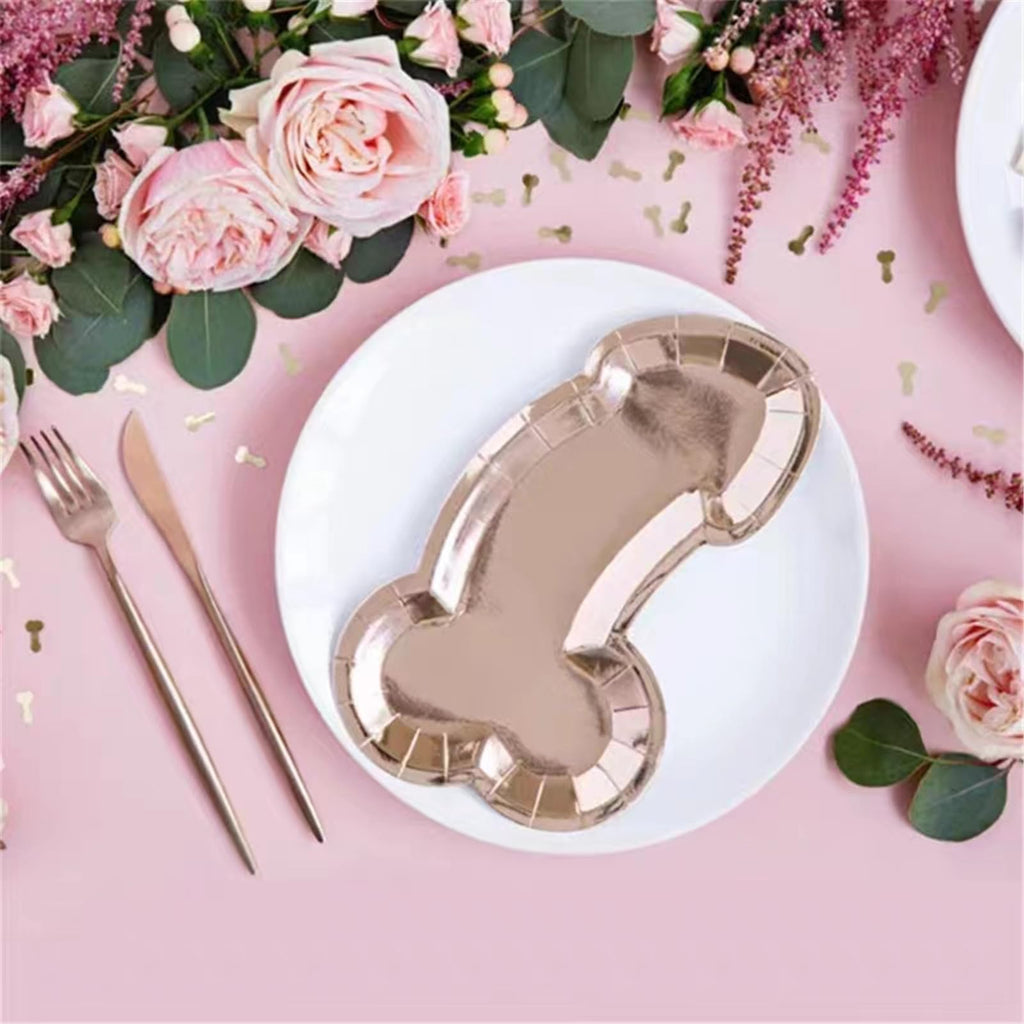 HQKJGSYX 10 PCS Disposable Glitter Party Plates Rose Gold Geometric Modern