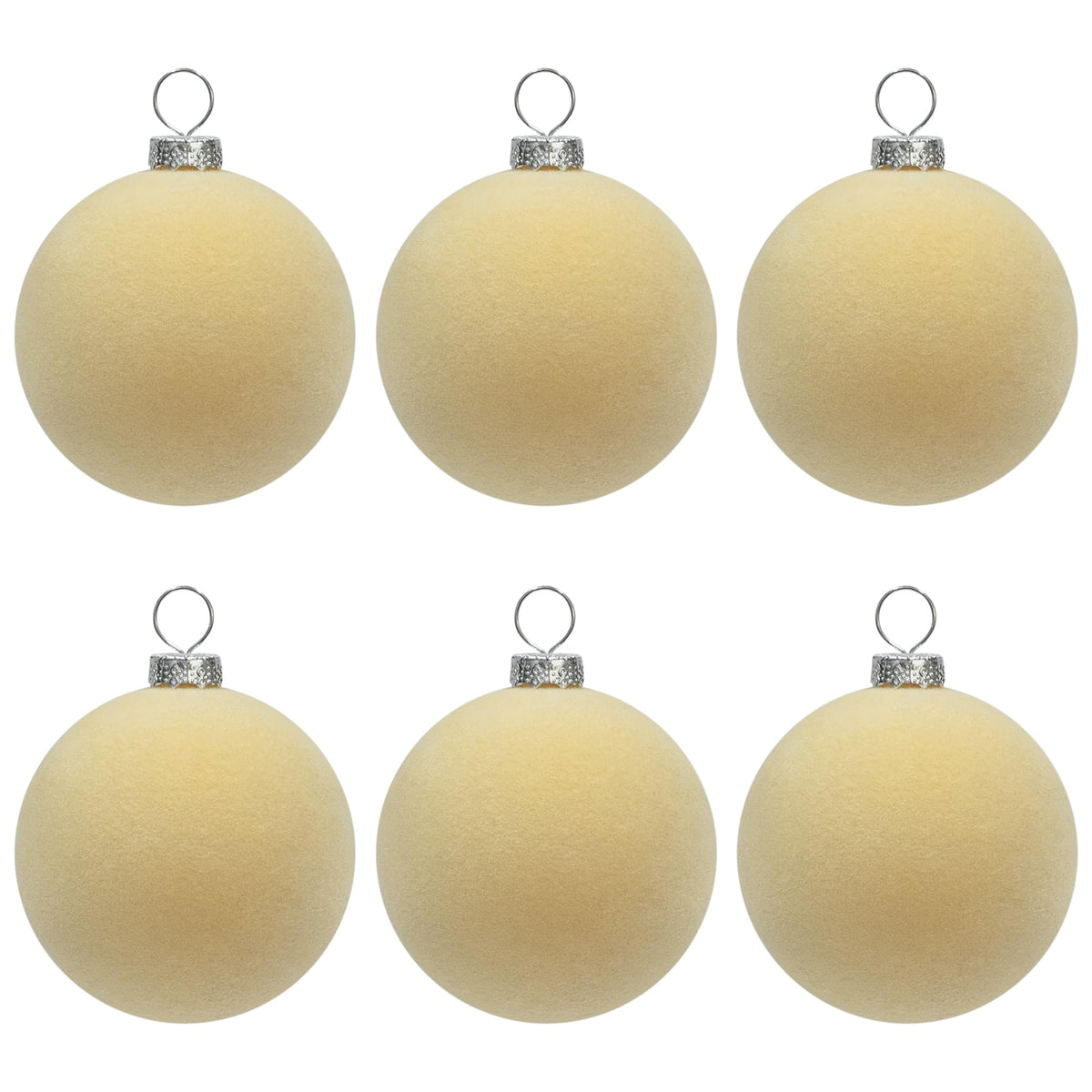 KI Store Beige Velvet Christmas Balls Ornaments 6pcs 2.36in Party Decor