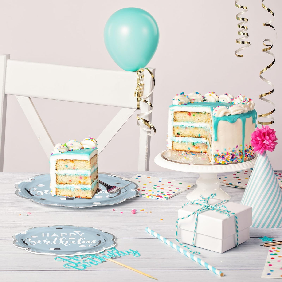 LeZakaa Birthday Paper Plates Set 50pcs 7 & 9 Inch Happy Birthday Balloon