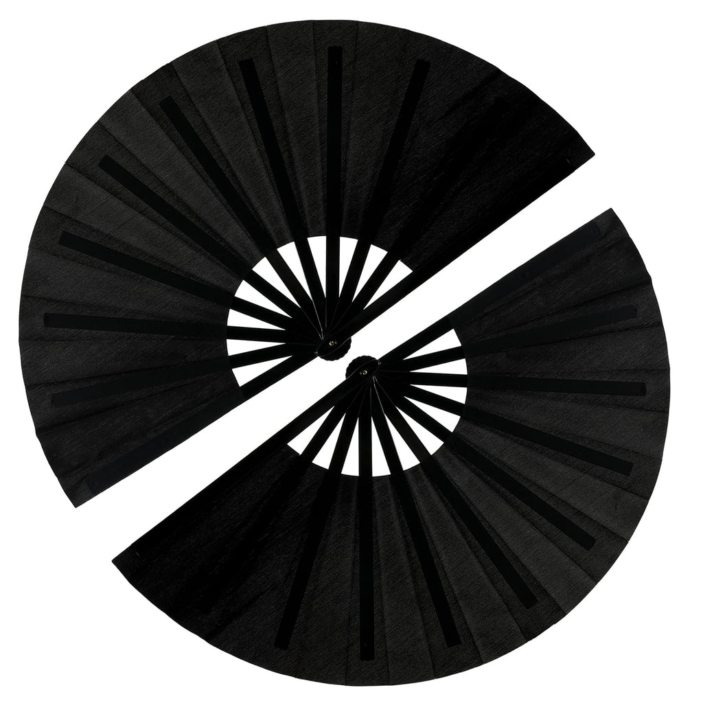 GeGeYa 13inch Large Rave Fan Foldable Hand Fans Black 2 Packs