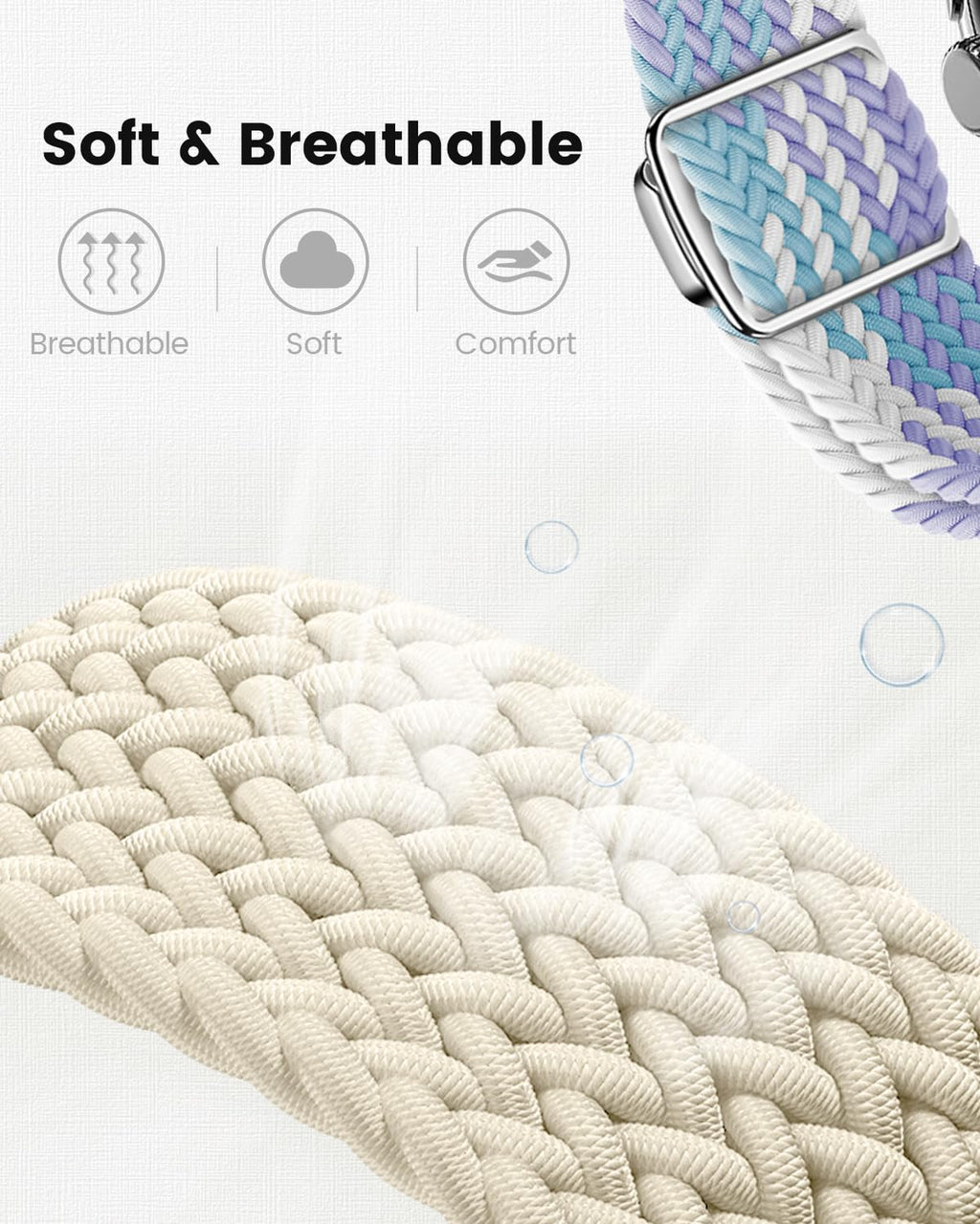 MAKCPOIMER Braided Nylon Strap for Google Pixel Watch 1/2/3 41mm Starlight