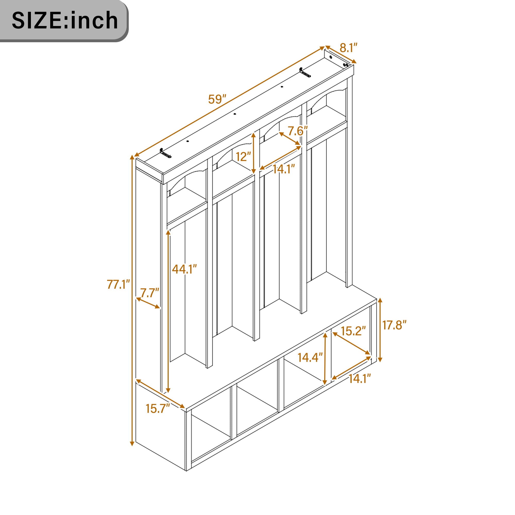 Entryway Hall Tree With Bench, 4 Hooks & Open Storage Space