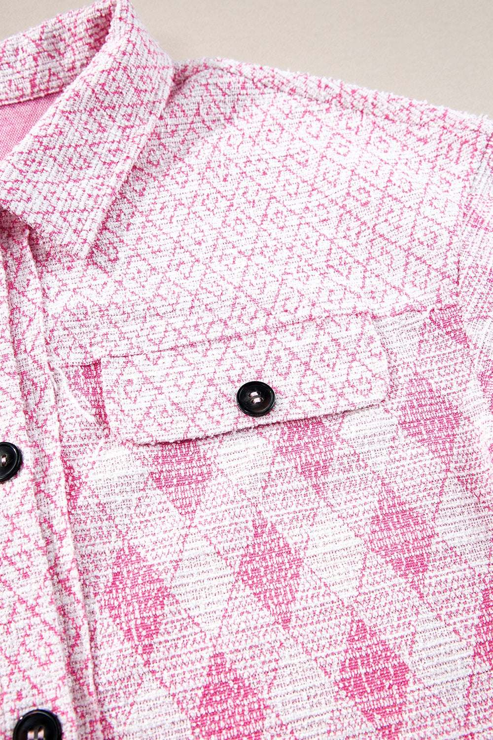 Geometric Print Textured Flap Pocket Shacket
