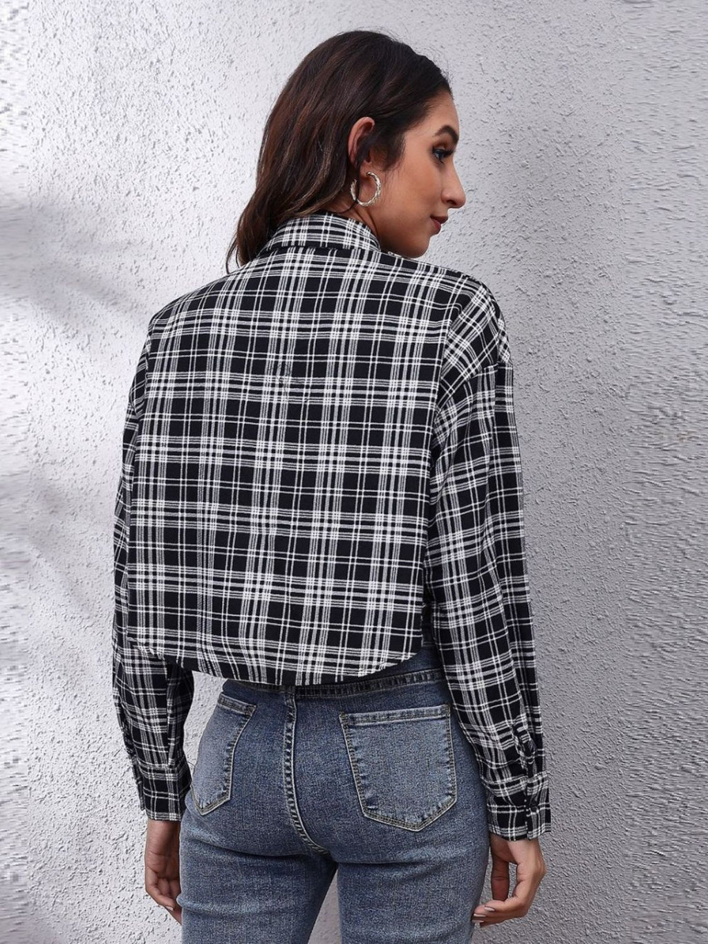 Button Down Printed Cropped Jacket