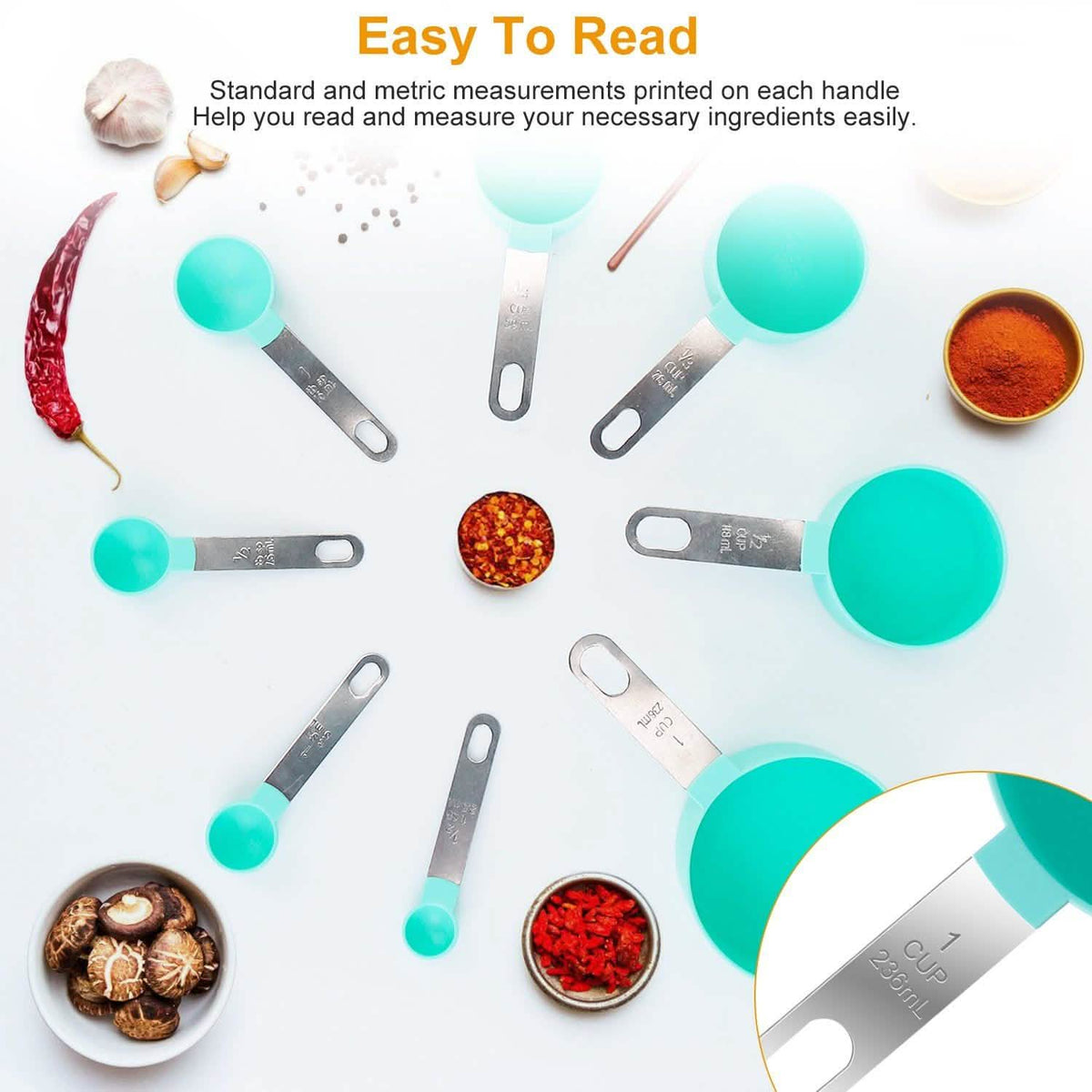 8-Piece Set: Plastic Measuring Spoon Cups