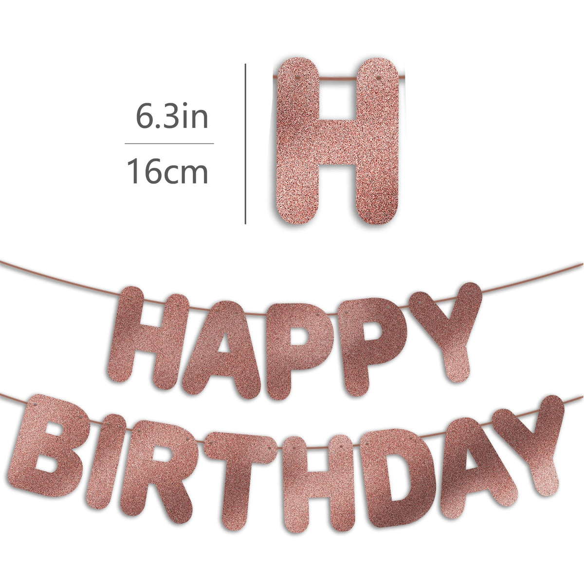 JunyRuny Pre-Strung Happy Birthday Banner Rose Gold Glitter Party Decor