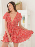 Ivy Lane Tied Floral V-Neck Cap Sleeve Dress