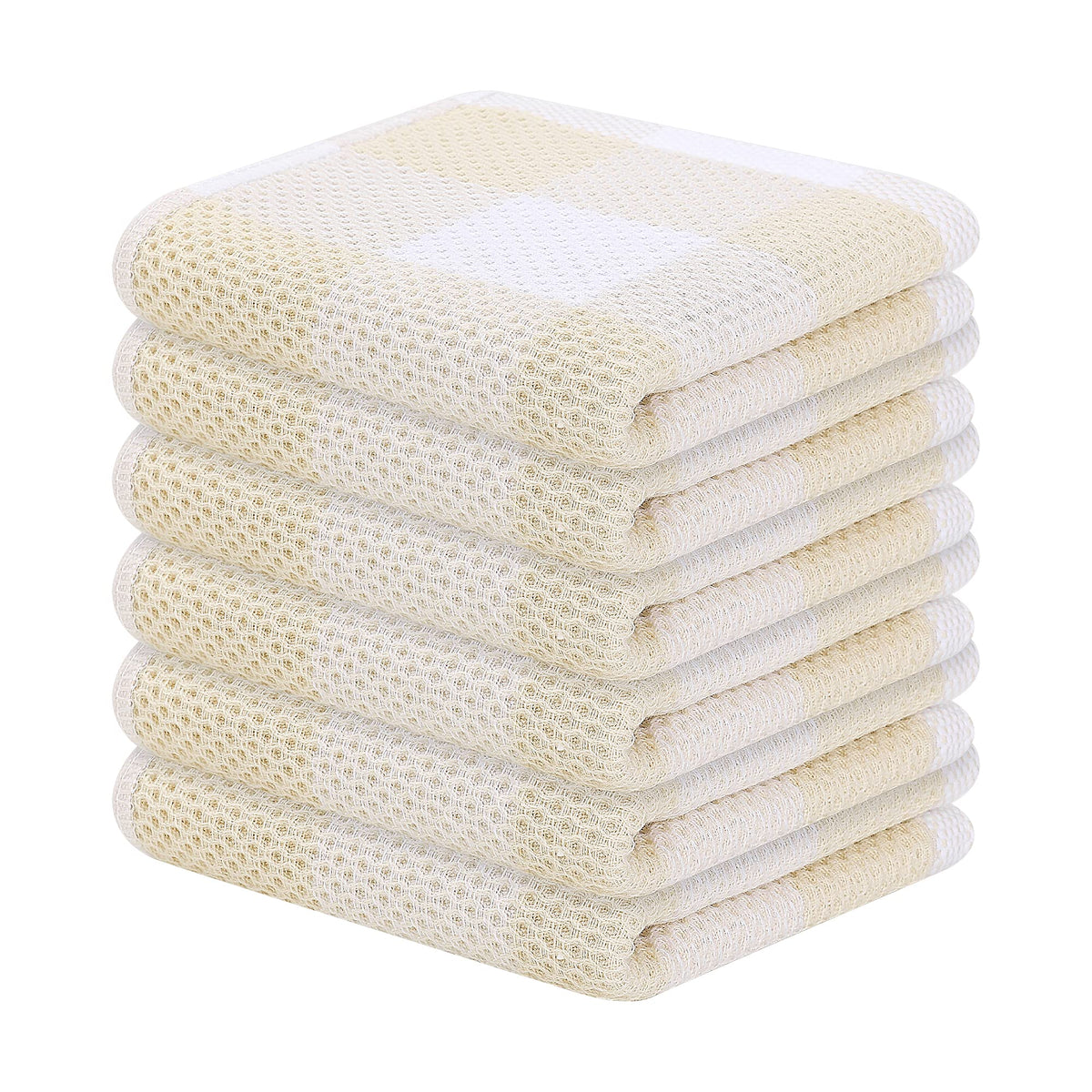 Homaxy Cotton Waffle Weave Check Plaid Dish Cloths 12x12 White Beige 6-Pack