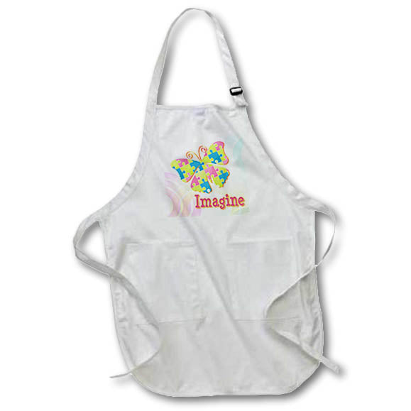 3dRose Apron - Imagine Autism Awareness Puzzle Butterfly Design Floral and Nature (apr_102515)