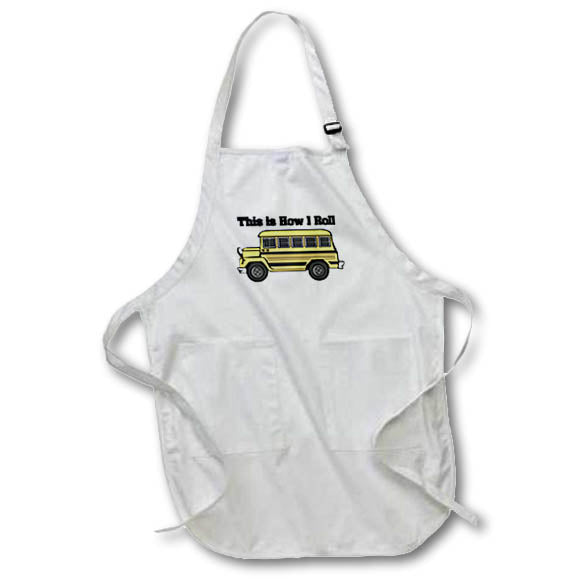 3dRose Dooni Designs Funny and Humorous Designs - This Is How I Roll Short Yellow School Bus - Aprons (apr_102559)