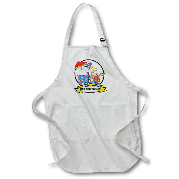 3dRose Dooni Designs Worlds Greatest Cartoons - Funny Worlds Greatest Hot Dog Vendor Men Cartoon - Aprons (apr_103261)