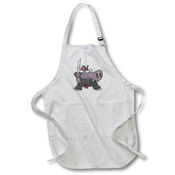 3dRose Dooni Designs Random Toons - Silly Funny Ninja Hippo Cartoon - Aprons (apr_104345)