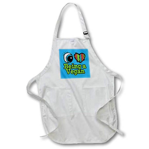 3dRose Dooni Designs Eye Heart I Love Designs - Bright Eye Heart I Love Being a Vegan - Aprons (apr_105801)