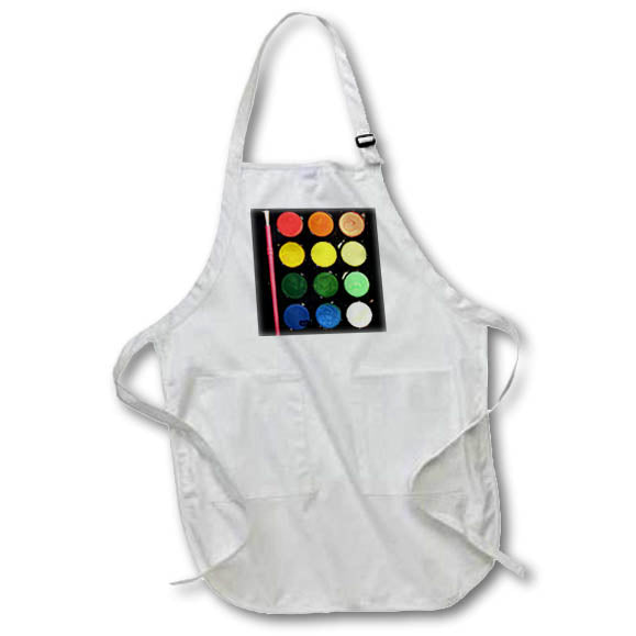 3dRose InspirationzStore Photography - Colorful paintbox with Pink Paintbrush - Paint Box pallette - Aprons (apr_113187)