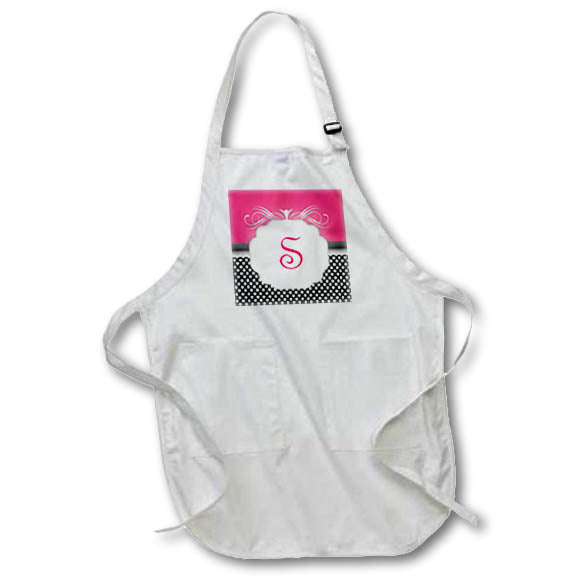 3dRose BEV Newcomer Monogram Designs - Elegant Pink with Black and White Polka Dot Monogram Letter S - Aprons (apr_113858)