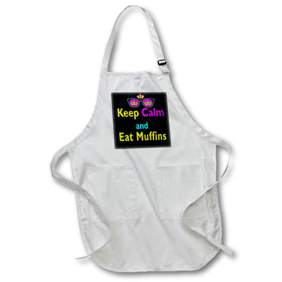3dRose Dooni Designs CMYK Hipster Designs - CMYK Keep Calm Parody Hipster Crown And Sunglasses - Aprons (apr_116642)