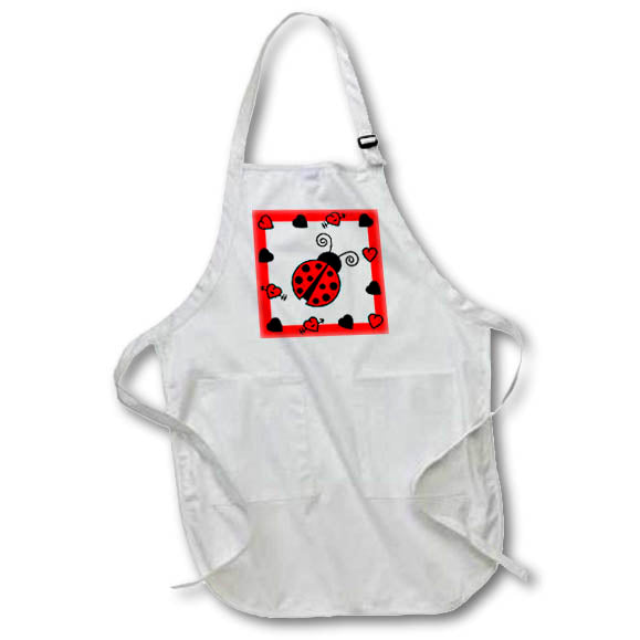 3dRose Janna Salak Designs Prints and Patterns - Love Bugs Red Ladybug with Hearts - Aprons (apr_12112)