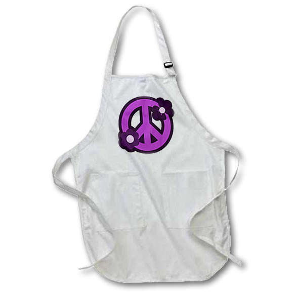 3dRose Anne Marie Baugh Sixties Retro - Purple Peace Sign With Purple Flowers - Aprons (apr_124607)