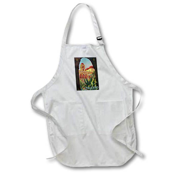 3dRose BLN Vintage Travel Posters - Vintage Palermo Sicilia Italy Italian Travel Poster - Aprons (apr_126036)
