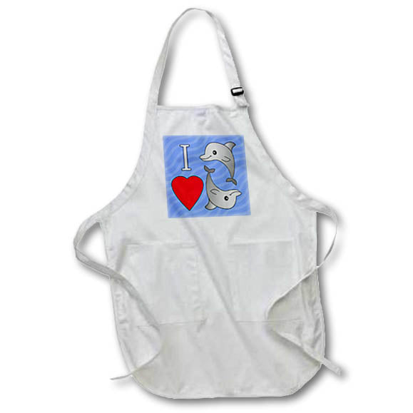 3dRose Janna Salak Designs Under the Sea - I Love Dolphins - Aprons (apr_13814)