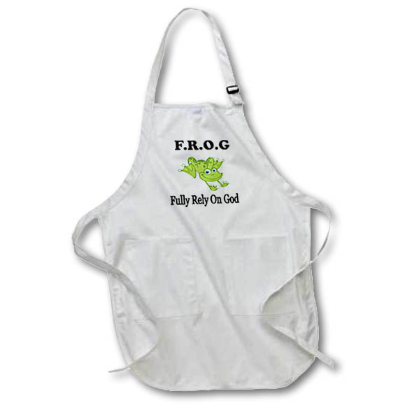 3dRose EvaDane - Funny Quotes - Frog Fully Rely on god - Aprons (apr_149833)