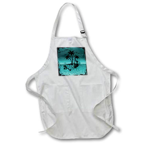 3dRose Anne Marie Baugh Beaches - A Pretty Night Island Scene with Palm Trees and Tropical - Aprons (apr_152568)